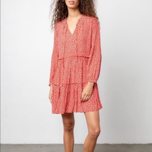 Rails Everly Carmine Daises Ditsy Floral Tiered Babydoll Mini Dress - Picture 1 of 15